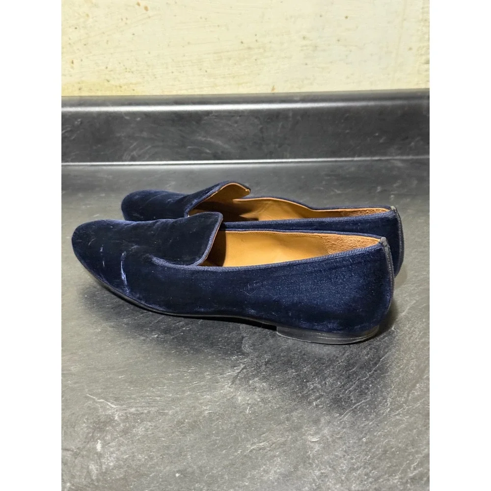 Margaux Navy Blue Velvet Smoking Loafers Men's 9.5 Handmade Spain Leather-Lined